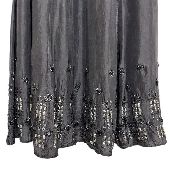 Chicos Skirt Size 1 Woman’s 8 Silk Midi A-Line Gray Beaded Sequins Lined - Picture 7 of 9